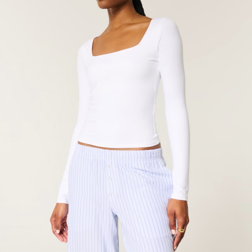 Hollister Soft Stretch Long Sleeve Square Neck White Tee